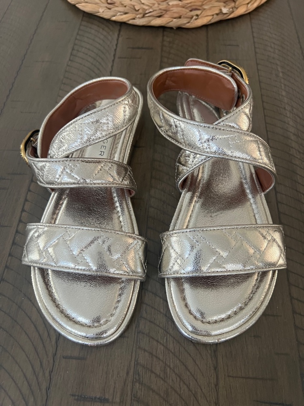 Kurt Geiger Metallic Silver Quilted Strap Sandals
